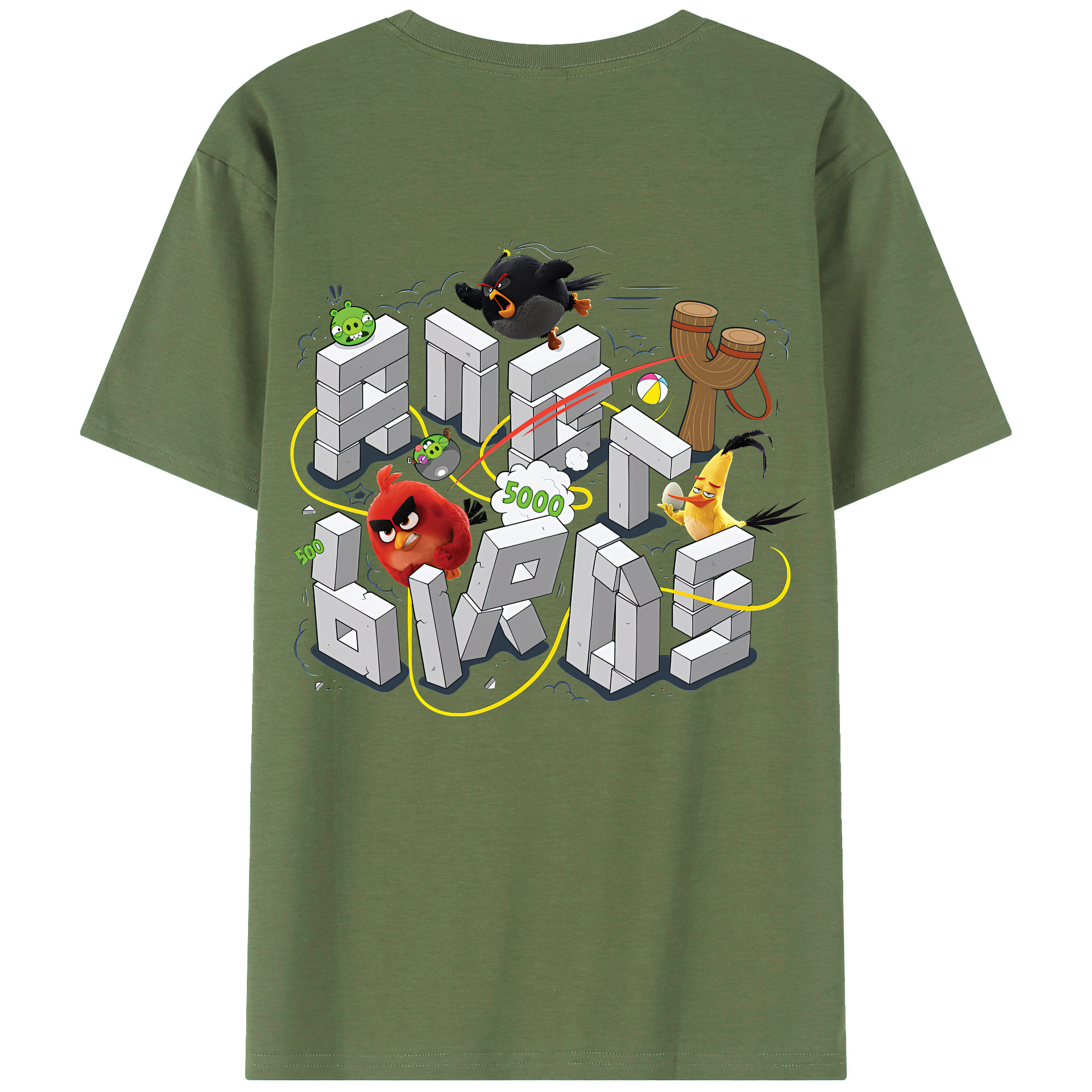 （画像用） Angry Birds アングリーバード 綿100％ メンズ半袖Tシャツ（バックプリント） 通気性